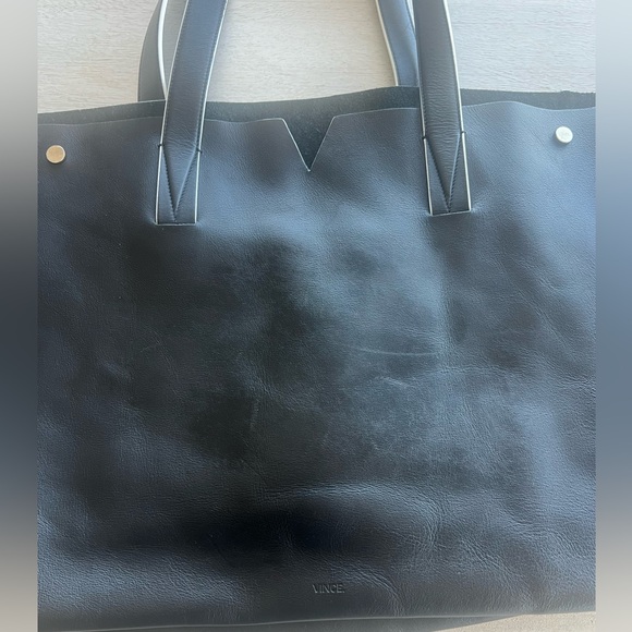 Vince Signature Collection East/West Italian Leather Tote in Black/White - Picture 10 of 17